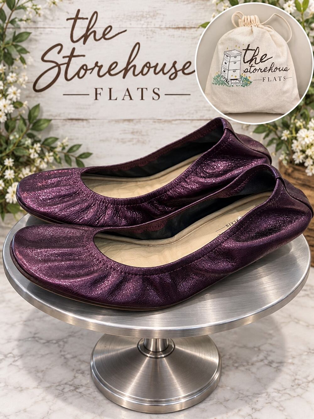 The Storehouse Flats Purple Metallic Leather Ballet Flats Size 8 New
